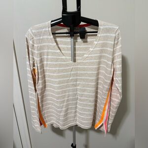 Vineyard Vines Womens XL Stripe V Neck Top Neon Side Stripe Casual Knit